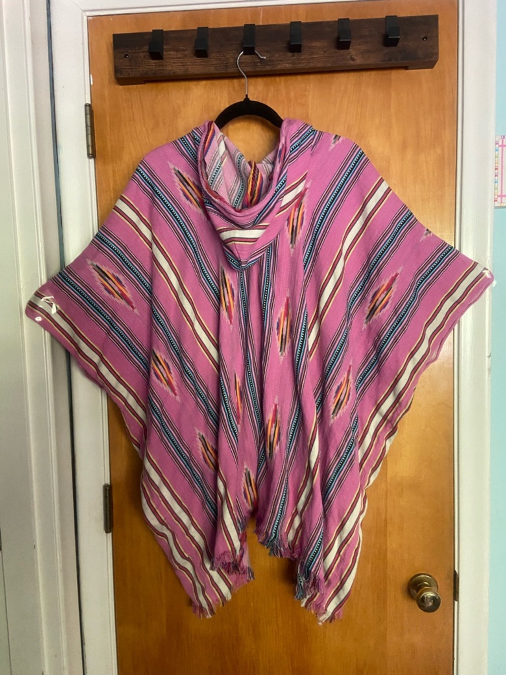 Duuuuude! Free People One-Size Pink Hooded Serape-Style Poncho - Picture 2 of 8
